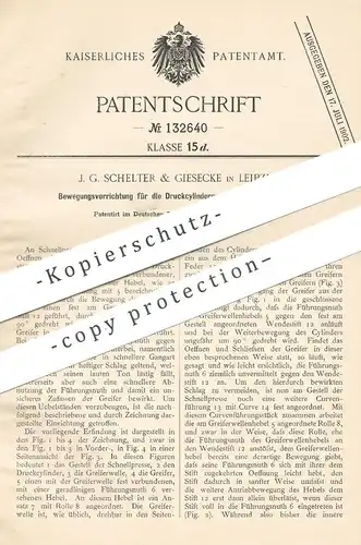 original Patent - J. G. Schelter & Giesecke , Leipzig , 1901 , Druckzylindergreifer an Schnellpresse | Druckpresse