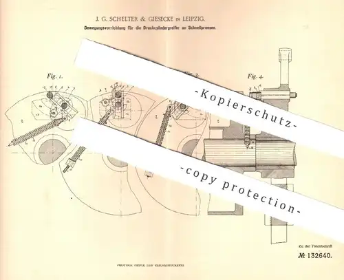 original Patent - J. G. Schelter & Giesecke , Leipzig , 1901 , Druckzylindergreifer an Schnellpresse | Druckpresse