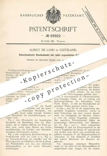 original Patent - Albert de Laski , Cleveland , 1892 , Rundwebstuhl | Webstuhl , Weben , Weber , Webstühle !!
