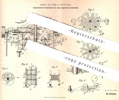 original Patent - Albert de Laski , Cleveland , 1892 , Rundwebstuhl | Webstuhl , Weben , Weber , Webstühle !!