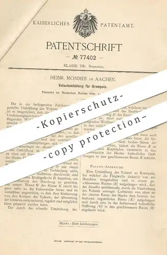 original Patent - Heinr. Mommer , Aachen , 1894 , Volantumhüllung für Krempeln | Spinnrad , Spinnmaschine !!