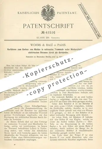 original Patent - Worms & Balé , Paris , Frankreich , 1887 , Gerben von Häuten | Gerber , Gerberei , Leder , Fell !!