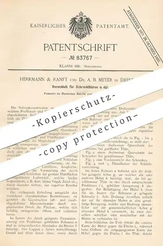 original Patent - Herrmann & Ranft , Dr. A. B. Meyer , Dresden , 1894 , Verschluss für Schranktüren | Beschlag , Schloss