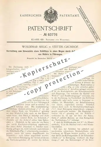 original Patent - Woldemar Seelig , Stettin / Grünhof , 1895 , Wagen u. Schlitten | Kutsche , Karren !!!