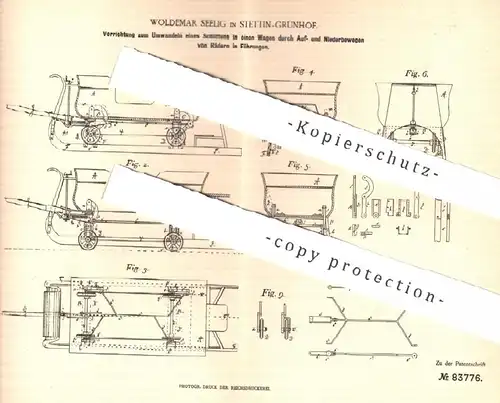 original Patent - Woldemar Seelig , Stettin / Grünhof , 1895 , Wagen u. Schlitten | Kutsche , Karren !!!