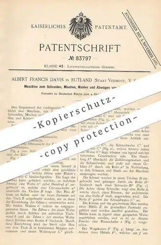 original Patent - Albert Francis Davis , Rutland , Vermont , USA | Schneiden , Mischen , Mahlen , Abwägen von Futter