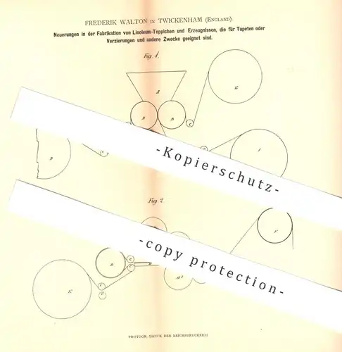 original Patent - Frederik Walton , Twickenham , England , 1880 , Fabrikation von Linoleum Teppich | Tapete , Bodenbelag