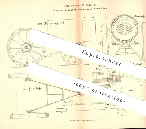 original Patent - Max Meyer , Stettin , Polen | 1879 | Feststellungsvorrichtung an Lokomobil | Lokomotive , Eisenbahn !