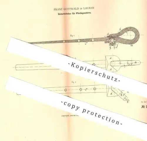 original Patent - Franz Gottwald , Lauban , 1880 , Sicherheitsöse für Pferdegeschirr | Pferde , Reitsport , Pferd !!!