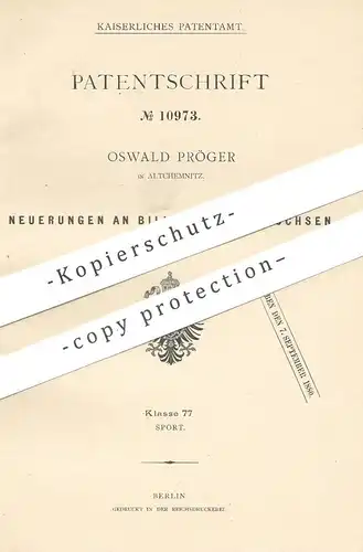 original Patent - Oswald Pröger , Altchemnitz , Chemnitz | 1880 | Billard - Bolzenbüchsen | Billardtisch , Pool , Sport