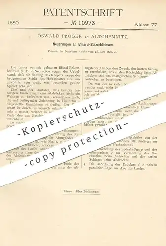 original Patent - Oswald Pröger , Altchemnitz , Chemnitz | 1880 | Billard - Bolzenbüchsen | Billardtisch , Pool , Sport