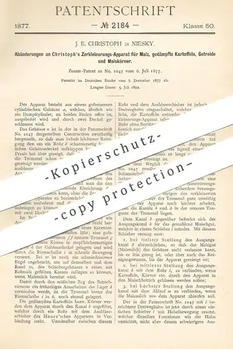 original Patent - J. E. Christoph , Niesky , 1877 , Mühle für Malz , Kartoffeln , Getreide | Mühlen | Henze !!