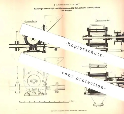 original Patent - J. E. Christoph , Niesky , 1877 , Mühle für Malz , Kartoffeln , Getreide | Mühlen | Henze !!