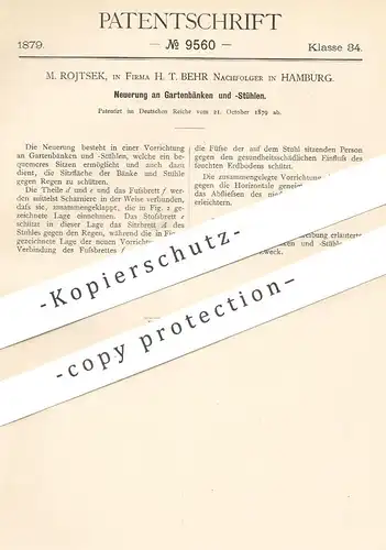 original Patent - M. Rojtsek | H. T. Behr Nachf. , Hamburg  1879 | Gartenbank , Gartenstuhl | Stuhl , Bank für Garten