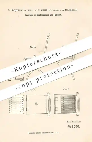 original Patent - M. Rojtsek | H. T. Behr Nachf. , Hamburg  1879 | Gartenbank , Gartenstuhl | Stuhl , Bank für Garten