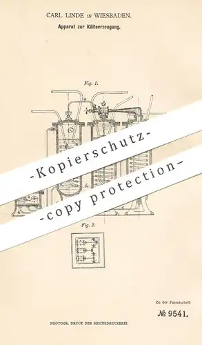 original Patent - Carl Linde , Wiesbaden , 1879 , Apparat zur Kälteerzeugung | Kühltechnik , Kühlschrank , Kühlung !!!