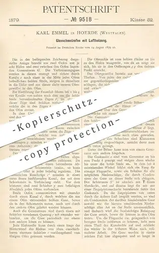 original Patent - Karl Emmel , Hoerde , Westfalen , 1879 , Glasschmelzofen mit Luftheizung | Glas - Schmelzofen | Ofen !