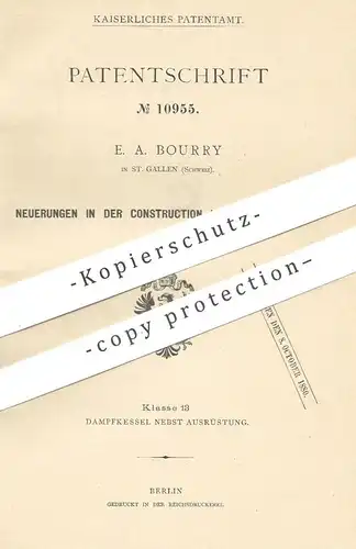 original Patent - E. A. Bourry , St. Gallen , Schweiz , 1880 , Röhrenkessel - Konstruktion | Kessel , Dampfkessel !!!