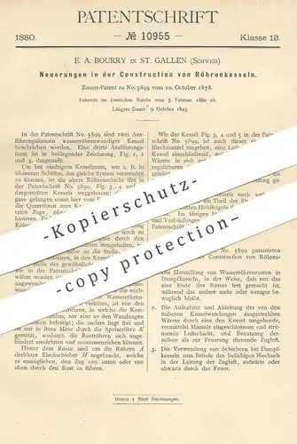 original Patent - E. A. Bourry , St. Gallen , Schweiz , 1880 , Röhrenkessel - Konstruktion | Kessel , Dampfkessel !!!