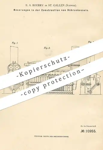 original Patent - E. A. Bourry , St. Gallen , Schweiz , 1880 , Röhrenkessel - Konstruktion | Kessel , Dampfkessel !!!