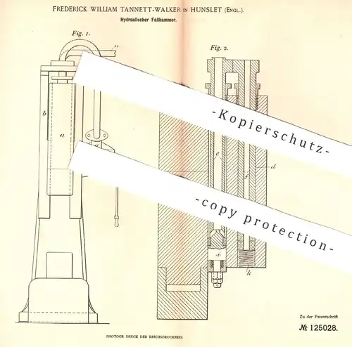 original Patent - Frederick William Tannett-Walker , Hunslet , England , 1901 , Hydraulischer Fallhammer | Hammer !!!