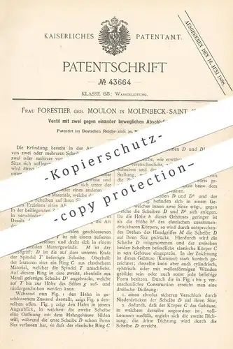 original Patent - Forestier geb. Moulon , Molenbeck Saint Jean , 1887 , Ventil | Wasserhahn , Klempner !!!