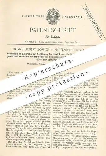 original Patent - Thomas Gilbert Bowick , Harpenden , Herts , England | Entfuselung von Spiritus per Kohlenwasserstoff !