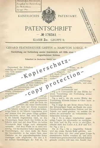 original Patent - Gerard Featherstone Griffin , Hampton Lodge , England , 1906 , Gewebeteile verbinden | Stoff , Gewebe