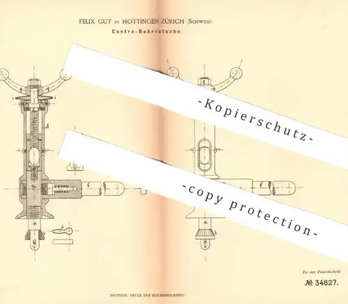 original Patent - Felix Gut , Hottingen / Zürich , Schweiz , 1885 , Contre - Bohrratsche | Bohrer , Ratsche , Werkzeug !