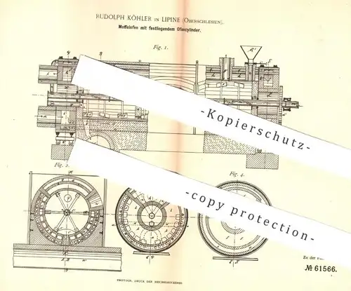 original Patent - Rudolph Köhler , Lipine , Schlesien , 1890 , Muffelofen mit Ofenzylinder | Ofen , Ofenbauer , Öfen !!!