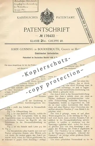 original Patent - John Gunning , Bournemouth , County of Hants , 1905 , Elektrischer Zeitschalter | Elektriker , Strom !