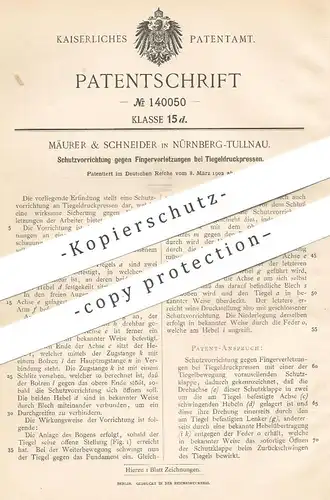 original Patent - Mäurer & Schneider , Nürnberg / Tullnau 1902 , Schutz an Tiegeldruckpresse | Druck - Presse | Pressen