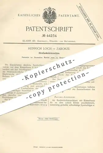 original Patent - Heinrich Loch , Zaborze , 1887 , Straßenkehrmaschine | Straßen - Kehrmaschine | Straßenreinigung !!!