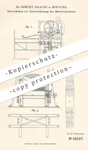 original Patent - Dr. Samuele Salaghi , Bologna Italien 1890 | Unterstützung der Blutzirkulation | Blut , Arzt , Medizin