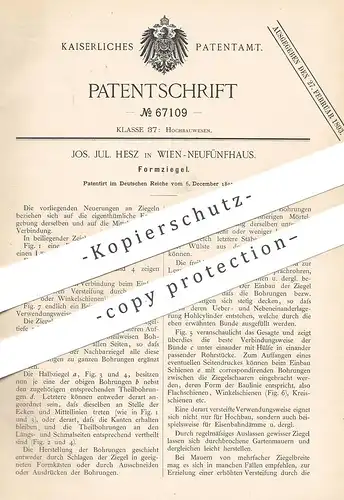 original Patent - Jos. Jul. Hesz. , Wien - Neufünfhaus , Österreich , 1891 , Formziegel | Ziegel , Ziegelei , Stein !!!