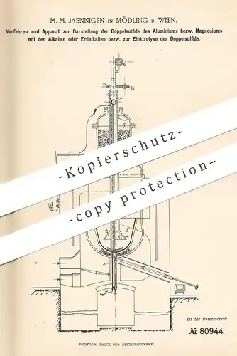 original Patent - M. M. Jaenningen , Mödling , Wien , Österreich , 1894 , Darst. der Sulfide von Aluminium | Elektrolyse