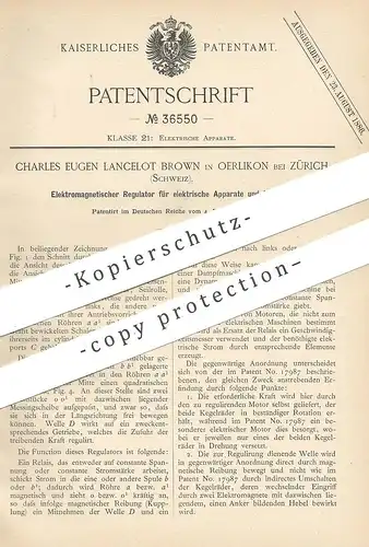 original Patent - Charles Eugen Lancelot Brown , Oerlikon , Zürich , Schweiz | Elektromagnetischer Regulator für Motor