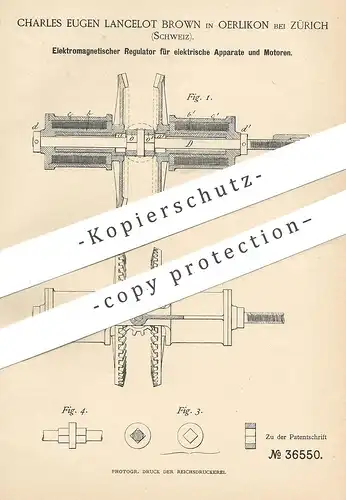 original Patent - Charles Eugen Lancelot Brown , Oerlikon , Zürich , Schweiz | Elektromagnetischer Regulator für Motor