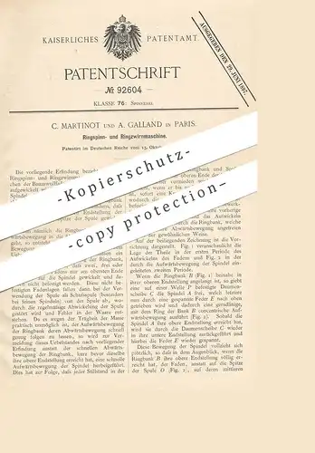 original Patent - C. Martinot , A. Galland , Paris , Frankreich , 1896 , Ringspinnmaschine & Ringzwirnmaschine | Spinnen