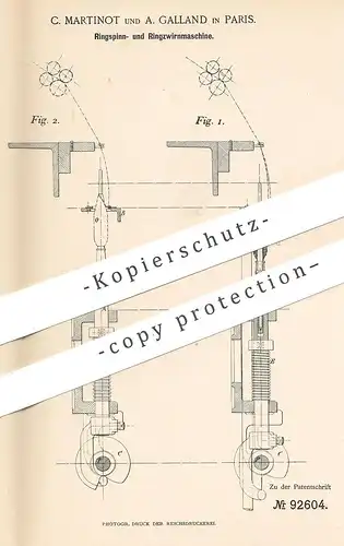 original Patent - C. Martinot , A. Galland , Paris , Frankreich , 1896 , Ringspinnmaschine & Ringzwirnmaschine | Spinnen