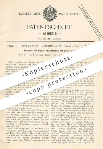 original Patent - Ernest Dering Evans , Bedminster , Bristol , England , 1895 , Glätten & Zurichten von Leder | Gerber !