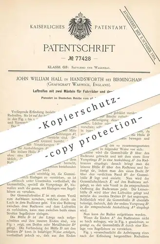 original Patent - John William Hall , Handsworth , Birmingham , Warwick , England , 1894 , Fahrrad - Luftreifen | Reifen