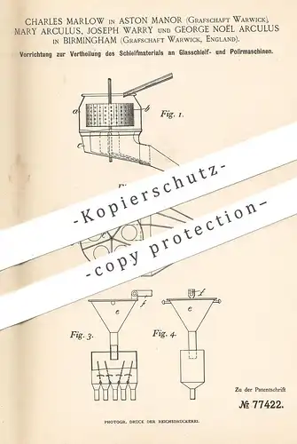 original Patent - Charles Marlow , Aston Manor | Mary & George Noël Arculus , Joseph Warry , Birmingham | Polieren !!!