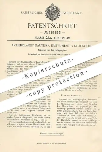 original Patent - Aktiebolaget Nautiska Instrument , Stockholm , Schweden  1906 , Lauttelegraphie | Telegraphy , Telefon