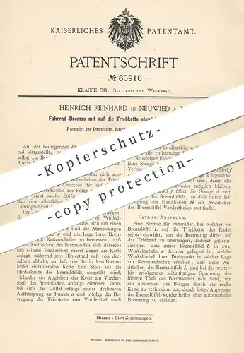 original Patent - Heinrich Reinhard , Neuwied / Rhein , 1894 , Fahrrad - Bremse | Fahrräder , Bremsen | Kettenrad !!