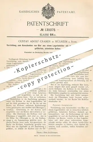 original Patent - Gustav Adolf Cramer , Mülheim / Ruhr , 1901 , Bier - Zapfanlage | Ausschank , Bierfass !!!