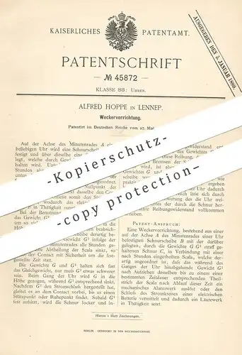 original Patent - Alfred Hoppe , Lennep / Remscheid | 1888 | Wecker | Uhrwerk , Uhr , Uhren | Uhrmacher !!!