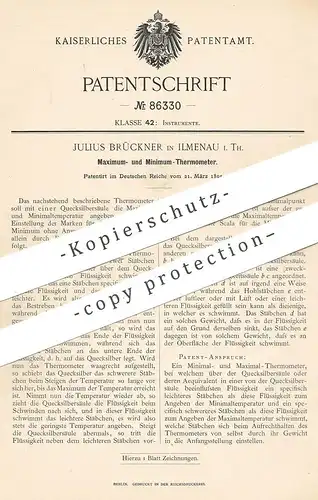 original Patent - Julius Brückner , Ilmenau / Thüringen , 1895 , Thermometer | Quecksilber , Temperatur !!!