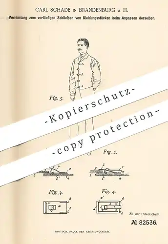 original Patent - Carl Schade , Brandenburg / Havel , 1894 , Kleidung Maßnehmen | Schneider , Schneidern , Mode , Knopf