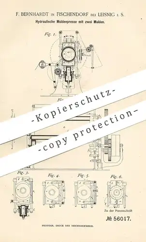 original Patent - F. Bernhardt , Fischendorf / Leisnig , 1888 , Hydraulische Muldenpresse | Presse , Hydraulik , Mulde